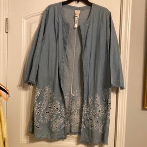 Chico blue Denim Open Front Jacket with White Embroidery
